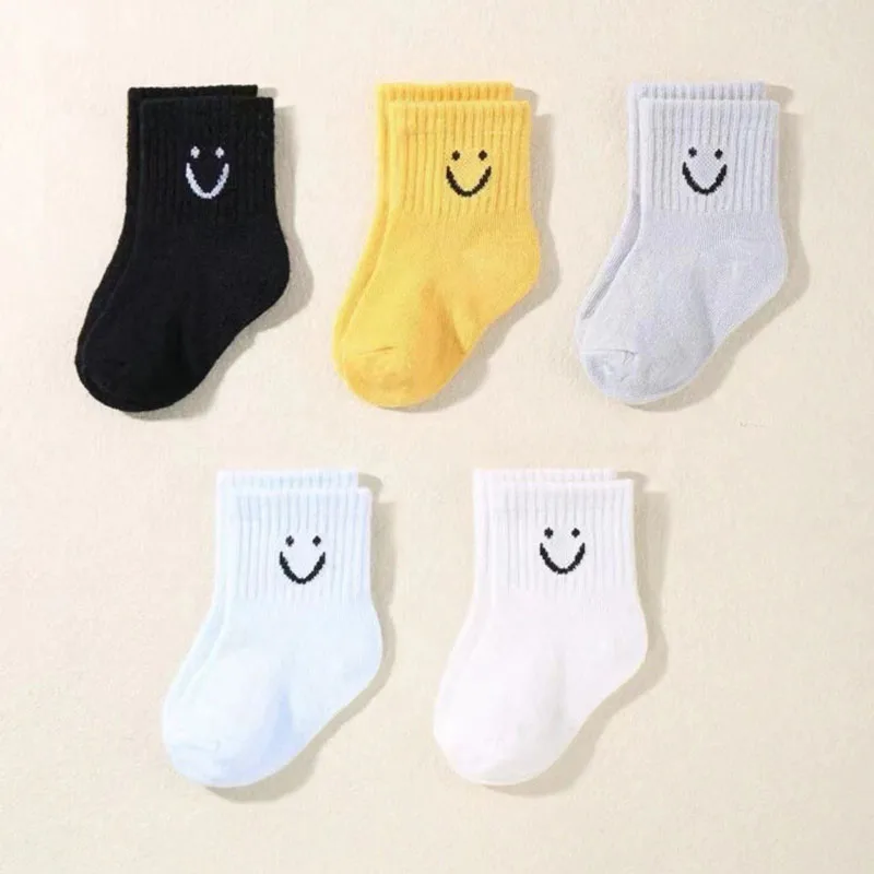 5 Pairs Kids Socks Cute Funny Face Emoticons Pattern Comfortable Baby Boys Girls Socks