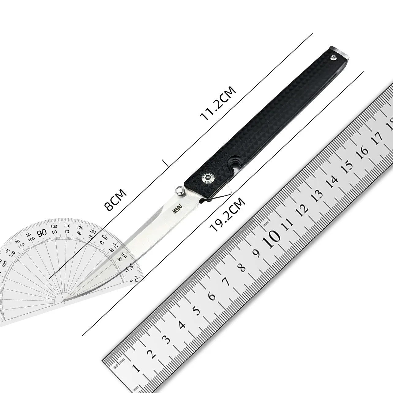 Tactical Lightweight Marked M390 Folding Knife Outdooor Hunting Camping Hiking Defense EDC Tool,3.14/ Blade Black Nylon Handle