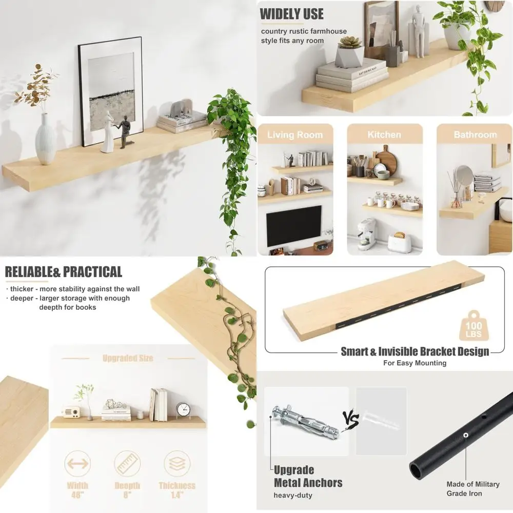 

48-дюймовые настенные полки из кленового дерева, посыщенные в США, для демонстрации фотографий и декора детской комнаты