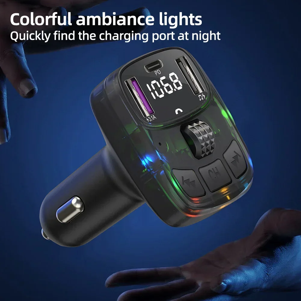 Car Phone Chargers Bluetooth 5.3 FM Transmitter Handsfree Charge Radio Modulator MP3 Player PD15W Super Quick Charge Adapter - náhled 5