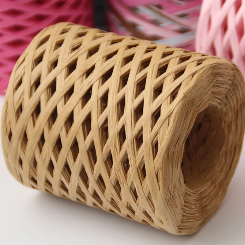 Natural Raffia Straw Yarn Paper DIY Knitting Crocheting Paper Hand-Knitted Threads Sunhat Beach Bag Packaging Belt Rope 200M