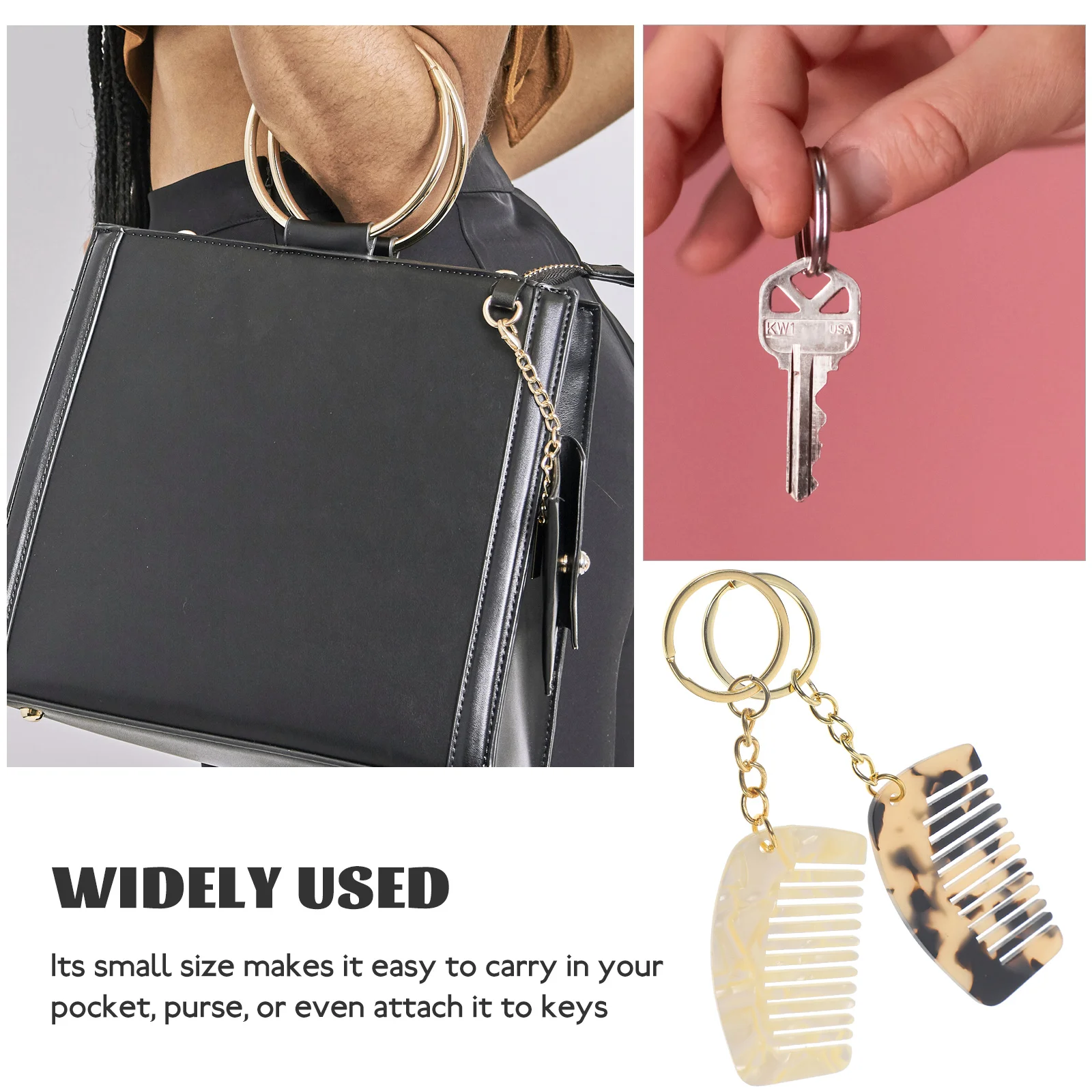 

2 шт., мини-расческа, брелки, маленькая портативная расческа с широкими зубьями для распутывания волос, дорожный карманный аксессуар, расчески с широкими зубьями