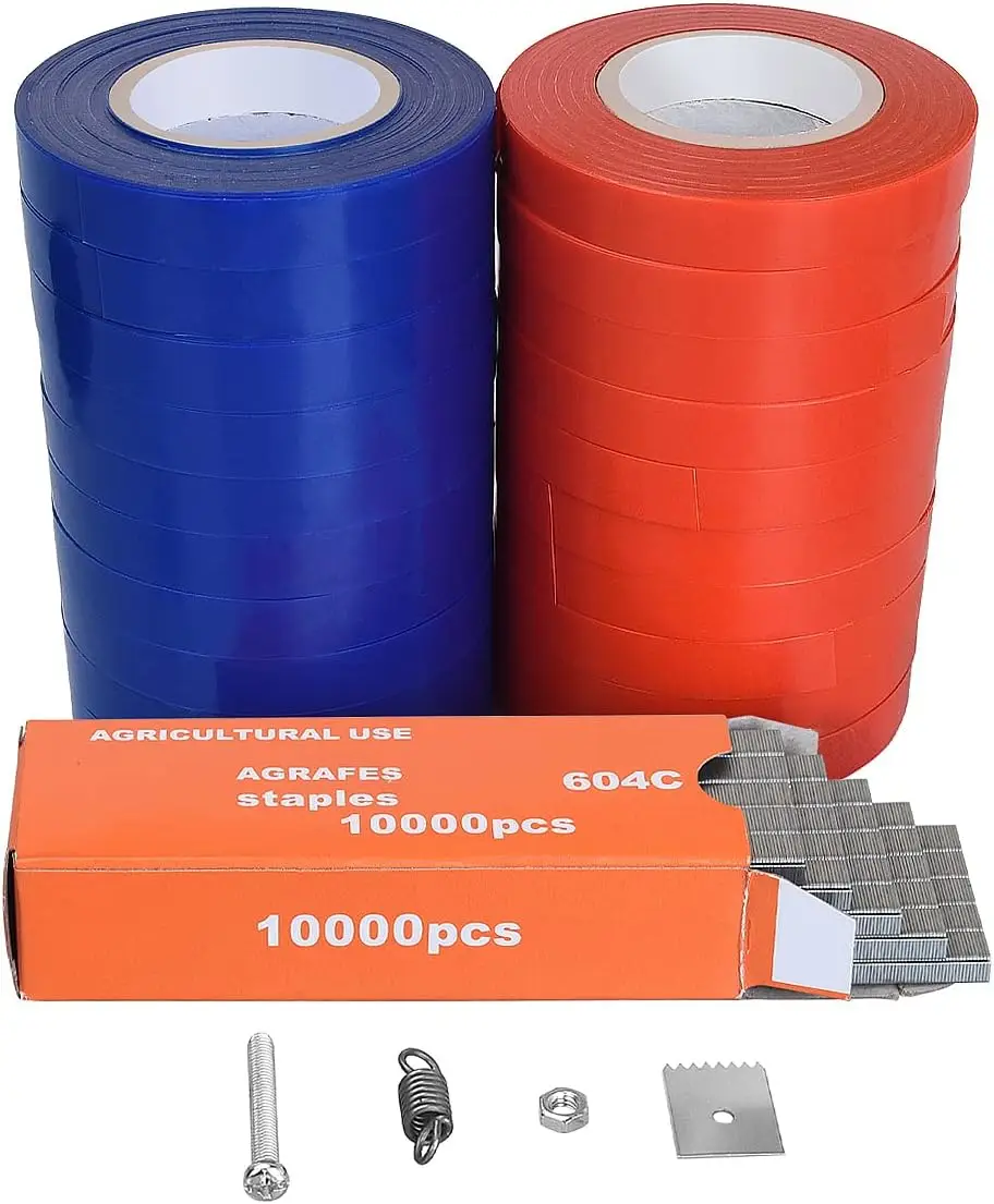 2025DIY Plant Tying Machine 20 Rolls Tapes 10000pcs Staples Replacement Blades (Green) Grapes Tomatoes Vining Vegetables