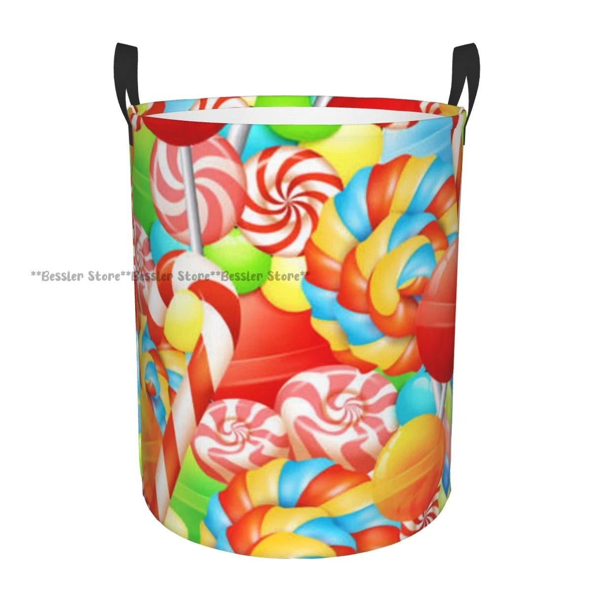 Cesta de lavandería plegable para ropa sucia, dulces, coloridos, piruletas y bonsái, cesto de almacenamiento con ilustración