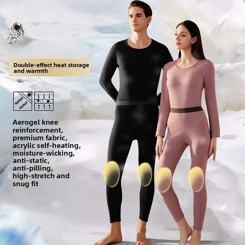 Men Letter Print Waistband Thermal Underwear Set Thickened Fleece Anti-Static Tech Knee Pads Pants Bottoming Underwear Pajama
