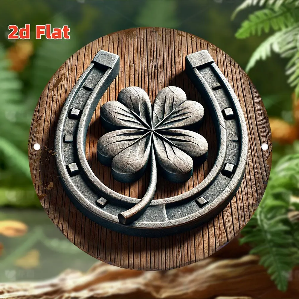 Horseshoe Four Leaf Clover Lucky Symbol - Vintage Durable Metal Plaque Wall Decor, Rustic Good Luck Wall Art
