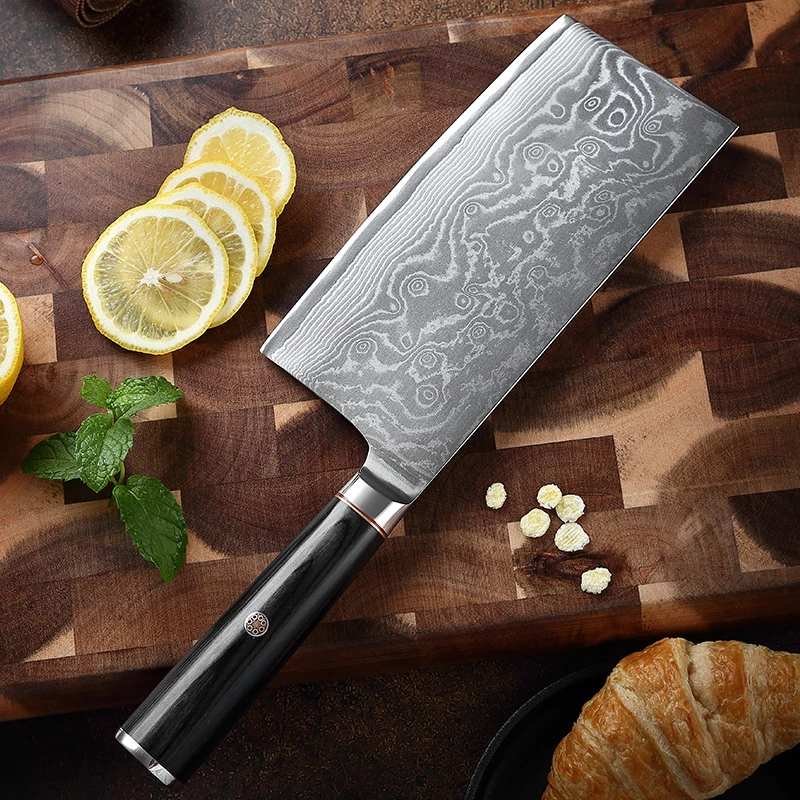 

TJ POP 67 Layer Damascus Steel 7 Inch Cleaver Knife Pakkawood Handle Home Chef Special Meat Slicing Knife Sharp Kitchen Knife