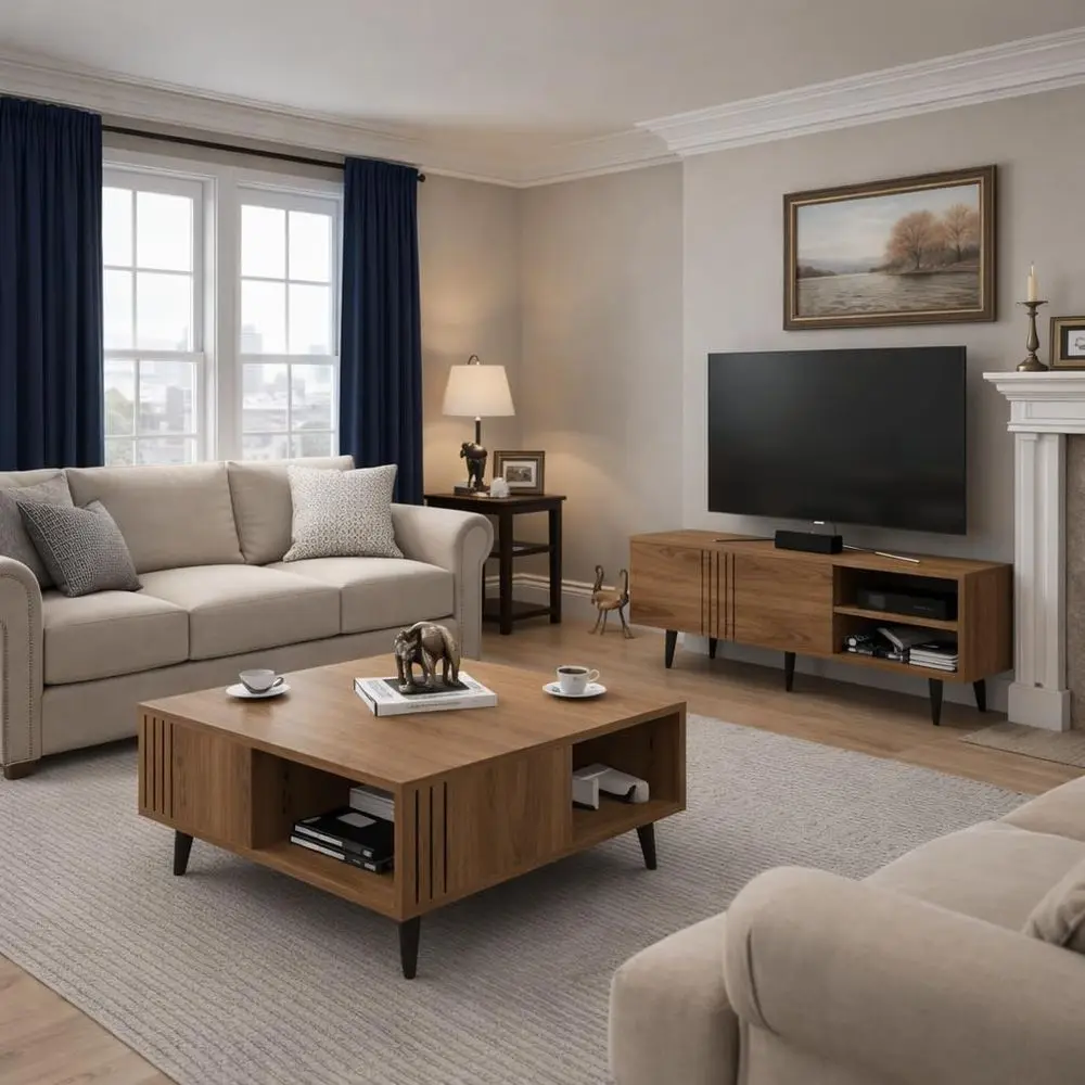 

Walnut Living Room Set: TV Stand & Coffee Table Duo
