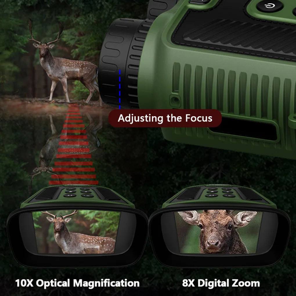 

Водонепроницаемый бинокль, инфракрасные цифровые очки ночного видения для наблюдения за птицами, 10-кратный бинокль, 8-кратный цифровой зум-бинокль