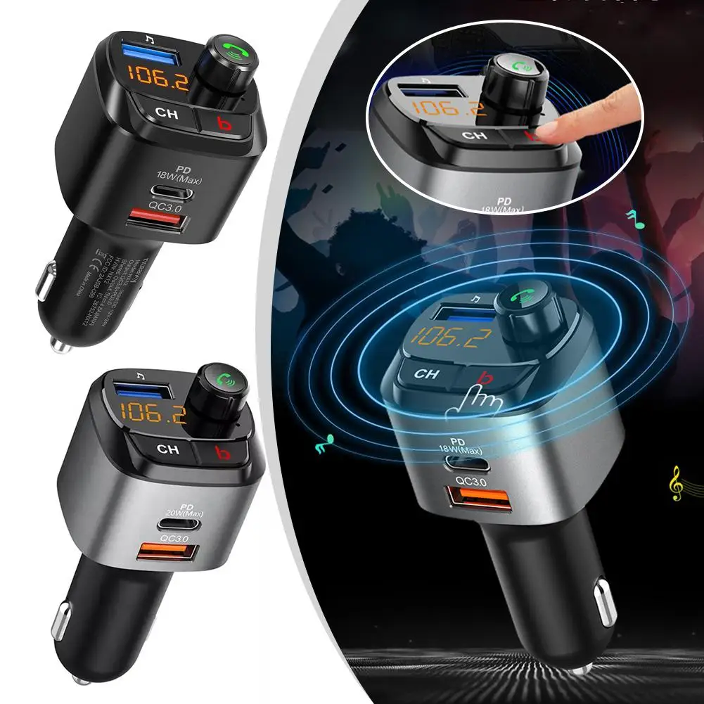 

Universal Bluetooth 5.0 FM Transmitter QC3.0 & USB-C Adapter Bluetooth 18W PD Hands-Free Music Player Wireless Calls Radio K2O1