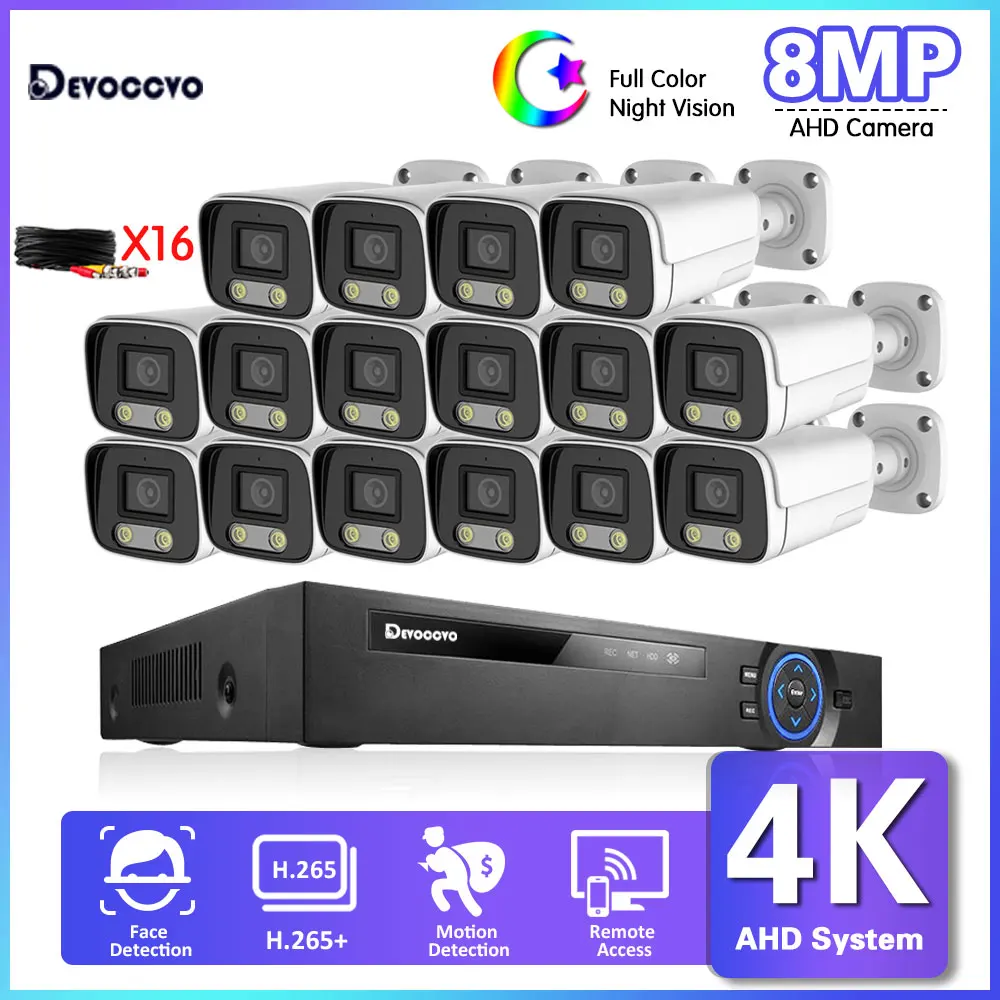 4K Ultra HD AHD Video Surveillance System Kit 16CH DVR Security Camera System Set 8MP Color Night Vision CCTV Camera Kit 8CH P2P