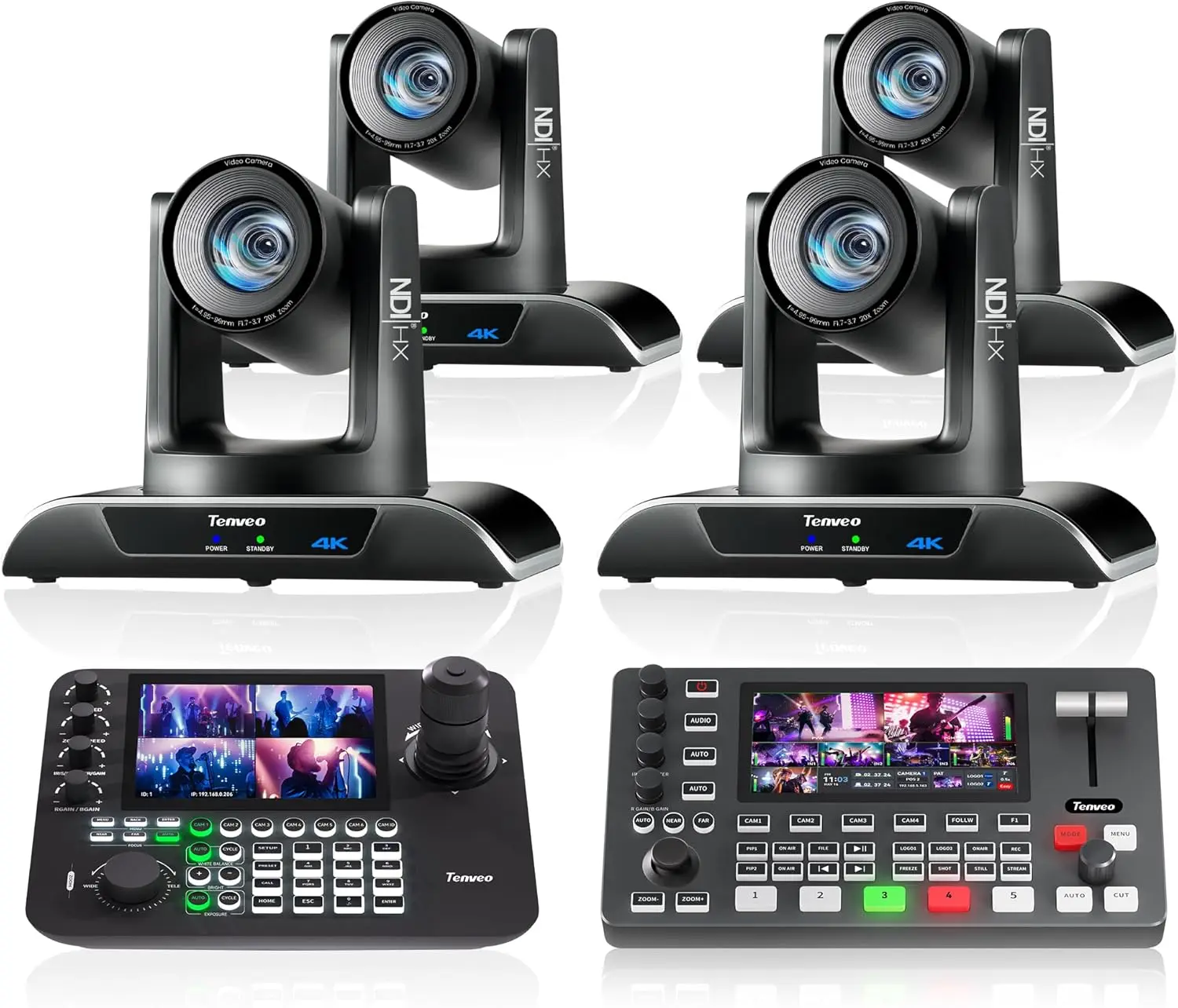 VHD630A *4 4K 30x Zoom NDI PTZ Conference Camera +kB300PRO Keyboard Controller + PC500 Video Mixer Switcher for Live Streaming