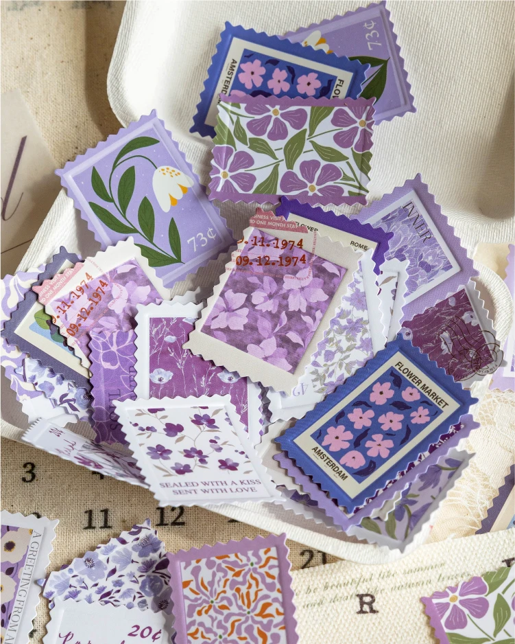 50 Stück/Box Relief-Blumenaufkleber im Stempelstil, Collage, Junk Journal, DIY, Scrapbooking-Zubehör, Ästhetik, Deko-Aufkleber – Detail 18