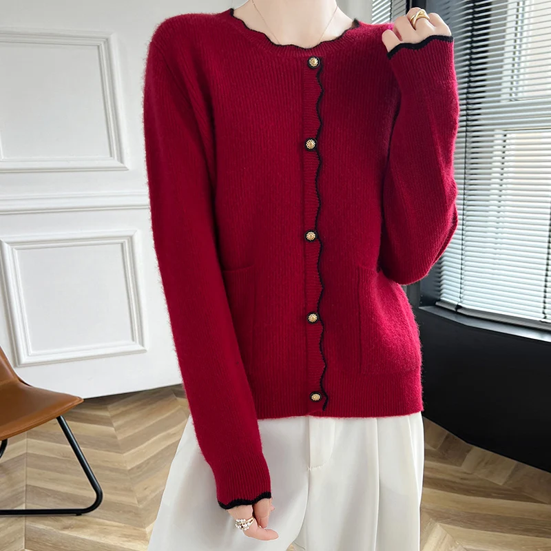 

2025 Autumn And Winter New 100% Pure Cashmere Women's Knitted Cashmere Women's Color-Matching Long-Sleeved Sweater ZC621