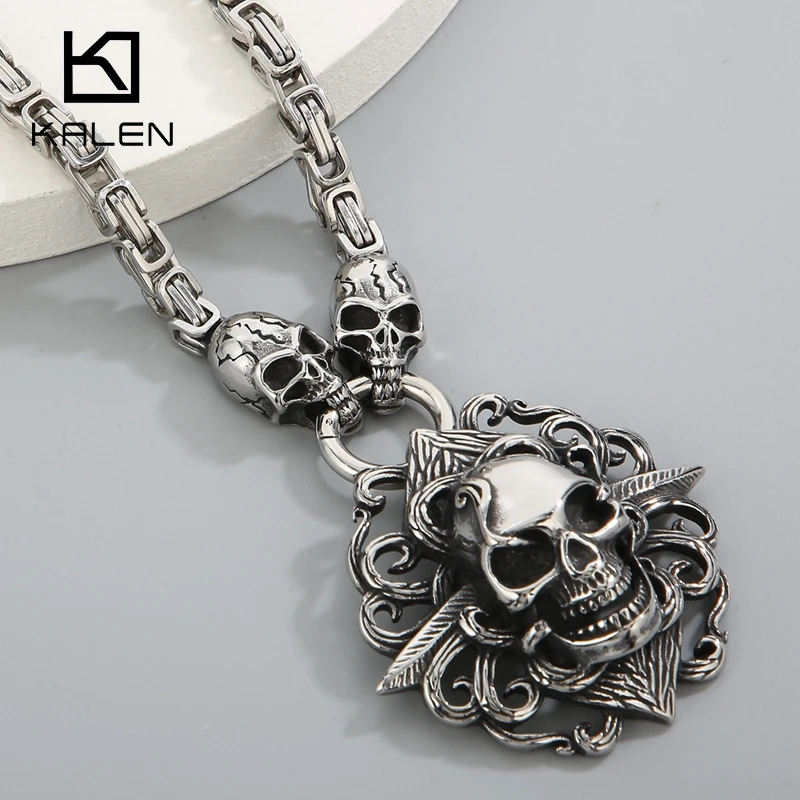 

Stainless Steel Heavy Bicycle Chain Skull Necklace Motorcycles Engine Metal Pendant Jewelry Motor Biker Skull Men necklace