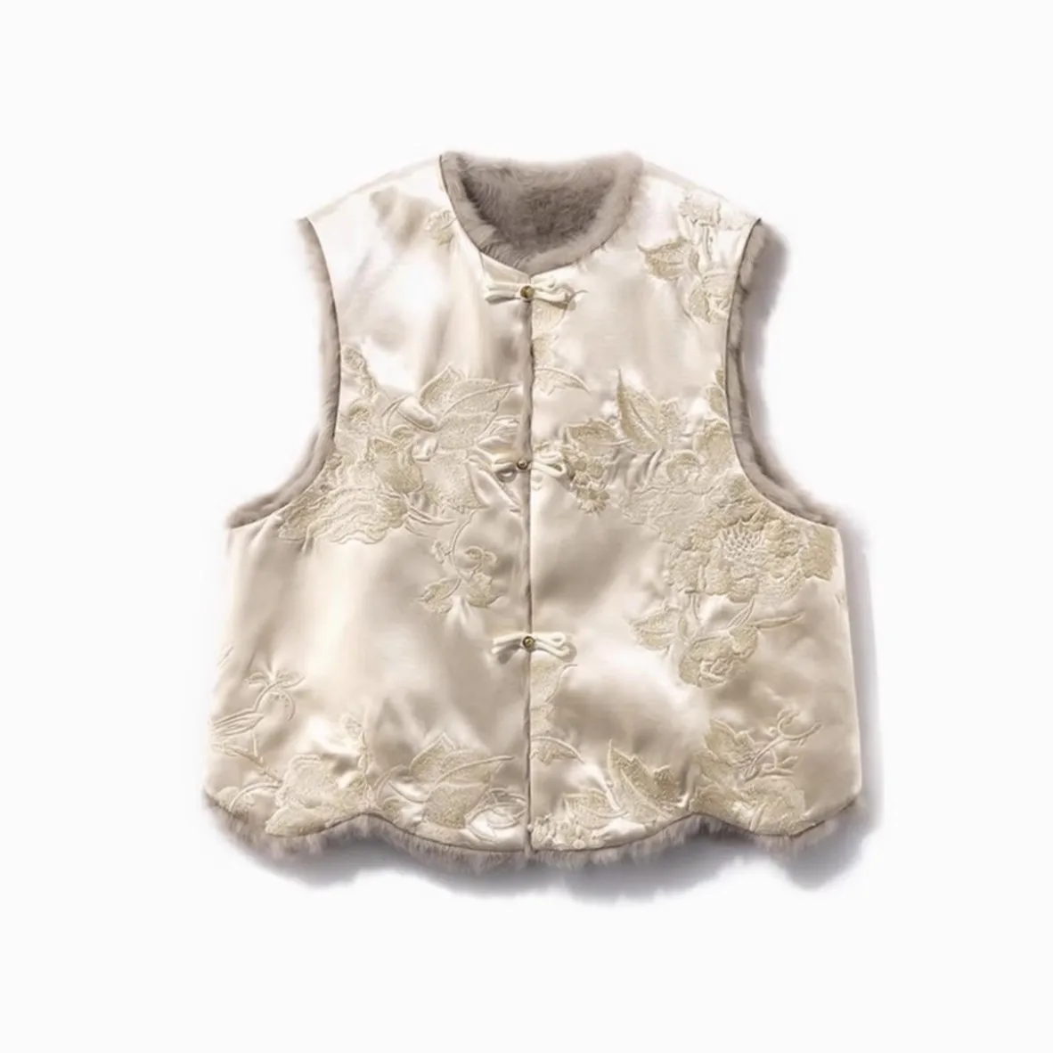 เสื้อกั๊กขนกระต่ายแท้แบบสองด้าน สไตล์จีนใหม่ ระดับไฮเอนด์ ติดกระดุมด้านหน้า ให้ความรู้สึกหรูหราสำหรับผู้หญิง...