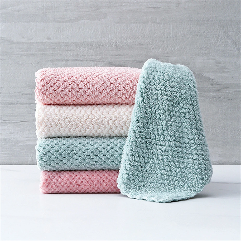 Kitchen Dishcloth Non-stick Oil Towels Coral Fleece Handguard Dishcloth Handkerchief Tablecloth Housework Cleaning Artifact