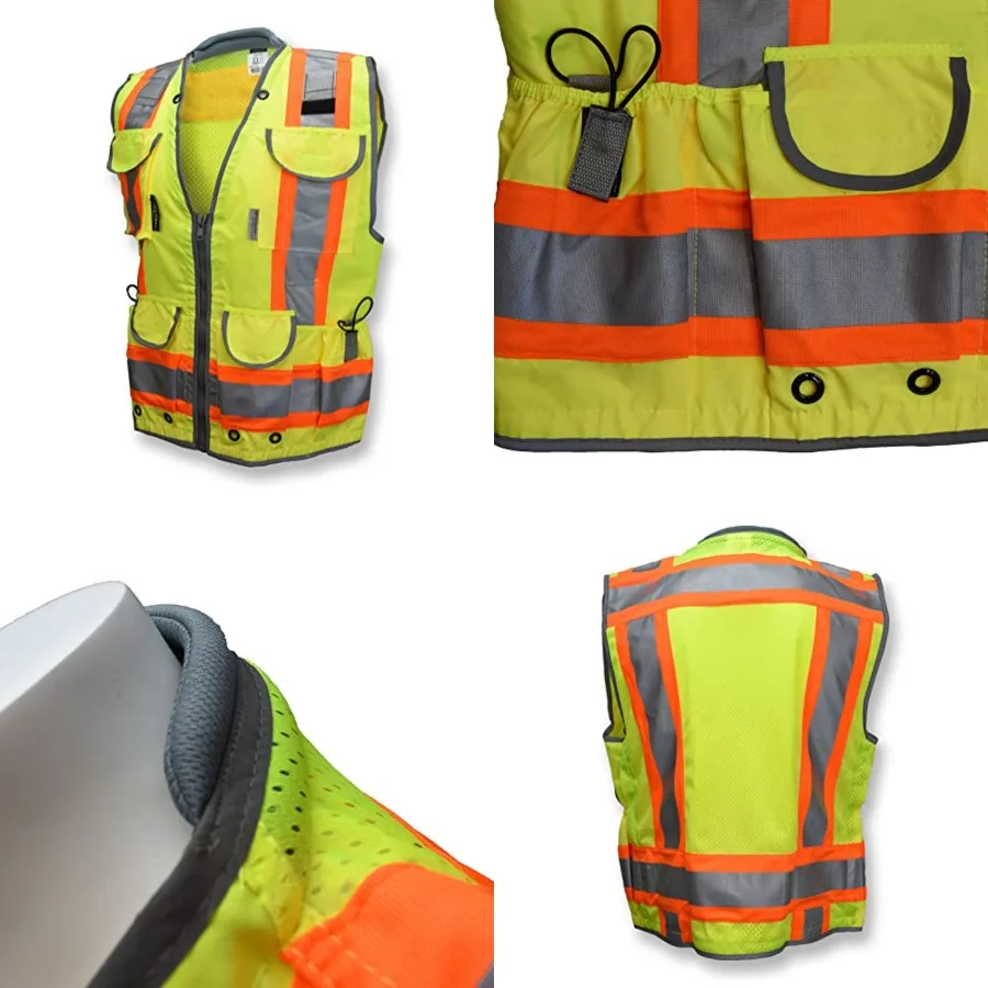 

SV55 Class 2 Heavy Woven Two Tone Engineer Vest with Padded Neck to Support Extra Weight in Cargo Pockets,,X
