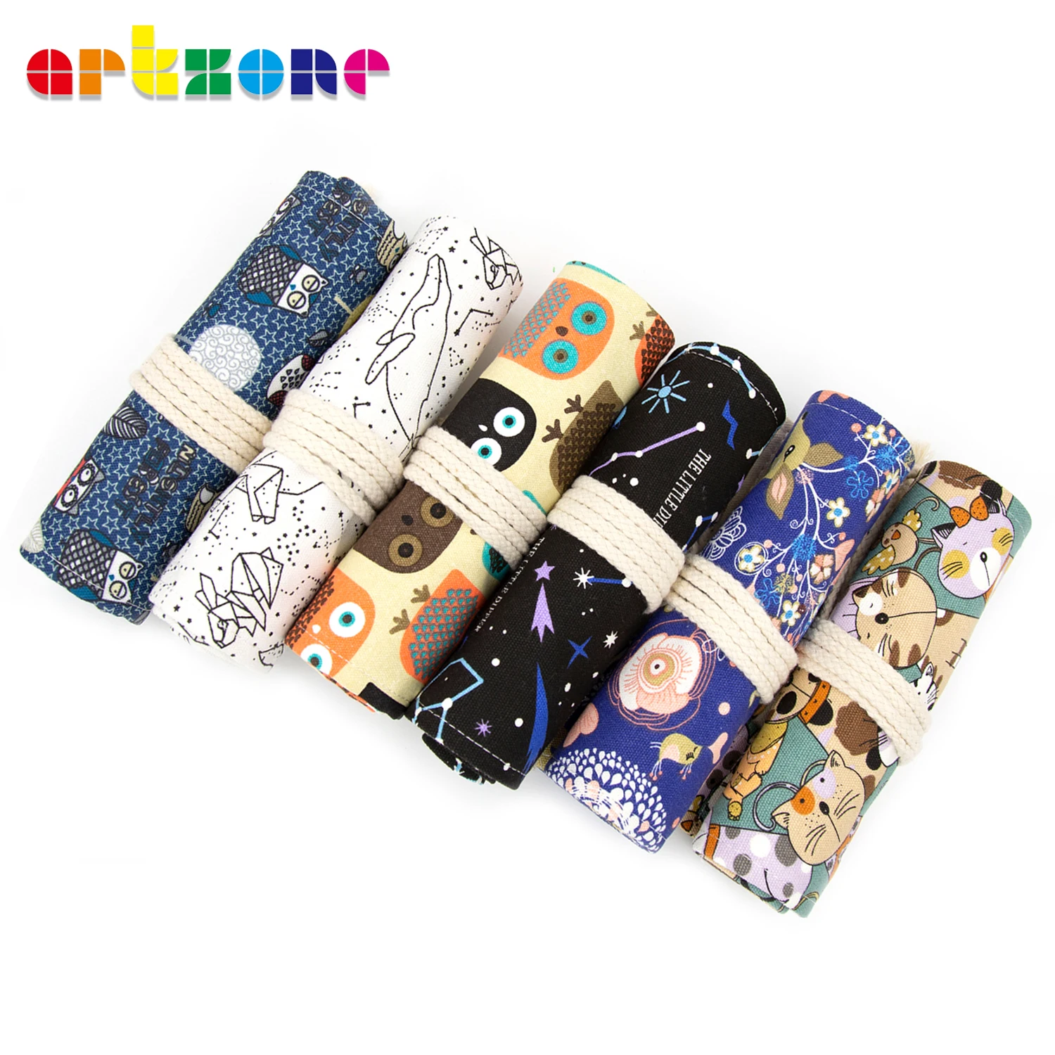 36 Holes Canvas Wrap Roll Up Pencil Bag Colorful Cloth Pencil Case Kawaii Canvas Pen Bag for Girls Boys