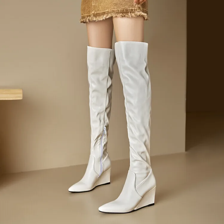 

Sloping Heel Over The Knee High Boots With Side Zipper Long Boots Shoes