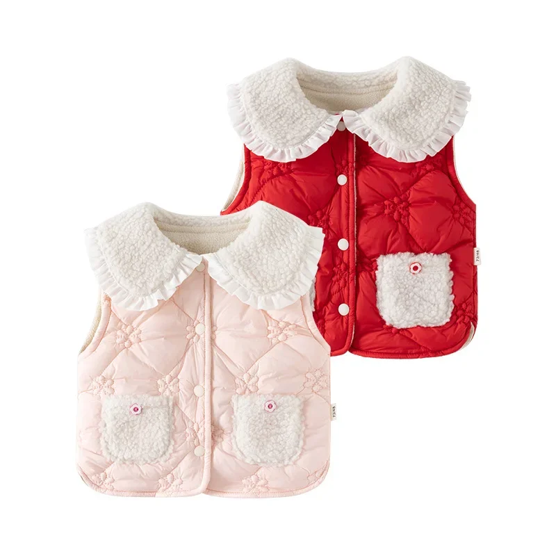 2025 Autumn Winter Girls Sweet Padded Vest Cute Baby Outerwear Insulated Jacket for Toddlers Winter Tops Layering Essential Warm