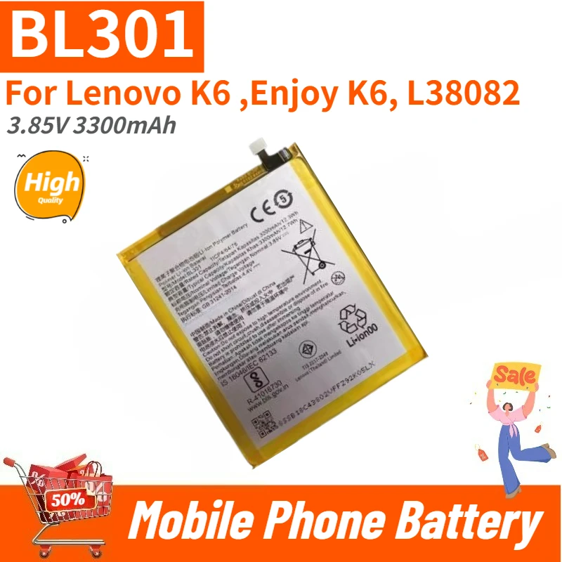 BL301 High Quality Phone Battery 3.85V 3300mAh For Lenovo K6 ,Enjoy K6, L38082 Brand New Replacement Battery