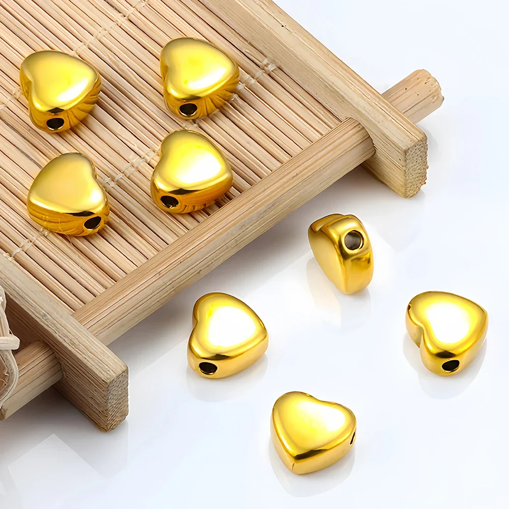 ステンレス鋼チャームハートスペーサービーズペンダントルースビーズゴールドカラー DIY ブレスレットネックレスジュエリーメイキングアクセサリー