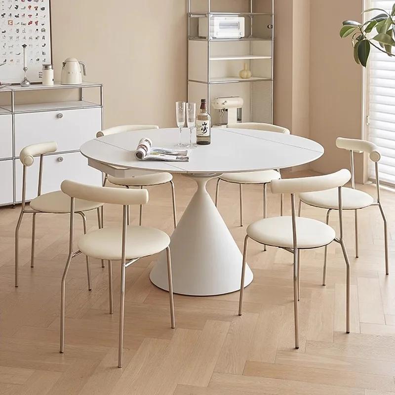 Fashion Extendable Dining Table White Restaurant Mobile Rounded Dining Table Small Apartment Floor Mesas De Jantar Furnitures