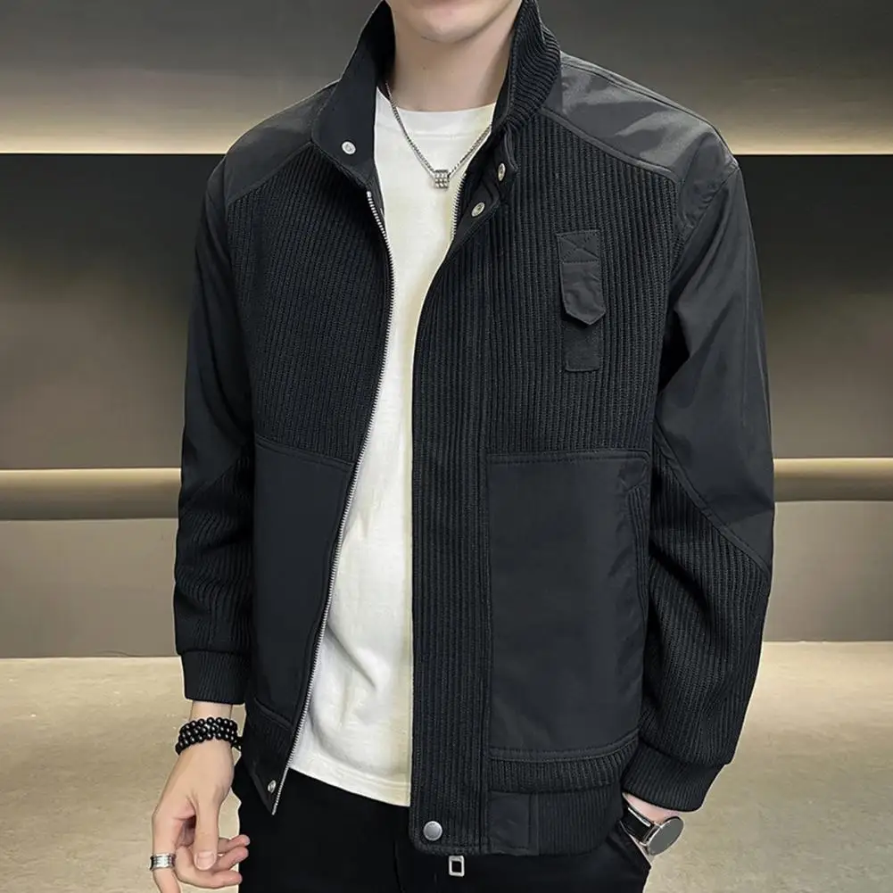 New Fashion Men's Jacket - Pure Color Casual Long-sleeved Coat With Pleated Sleeves, Suitable For Spring And Autum Windbreaker