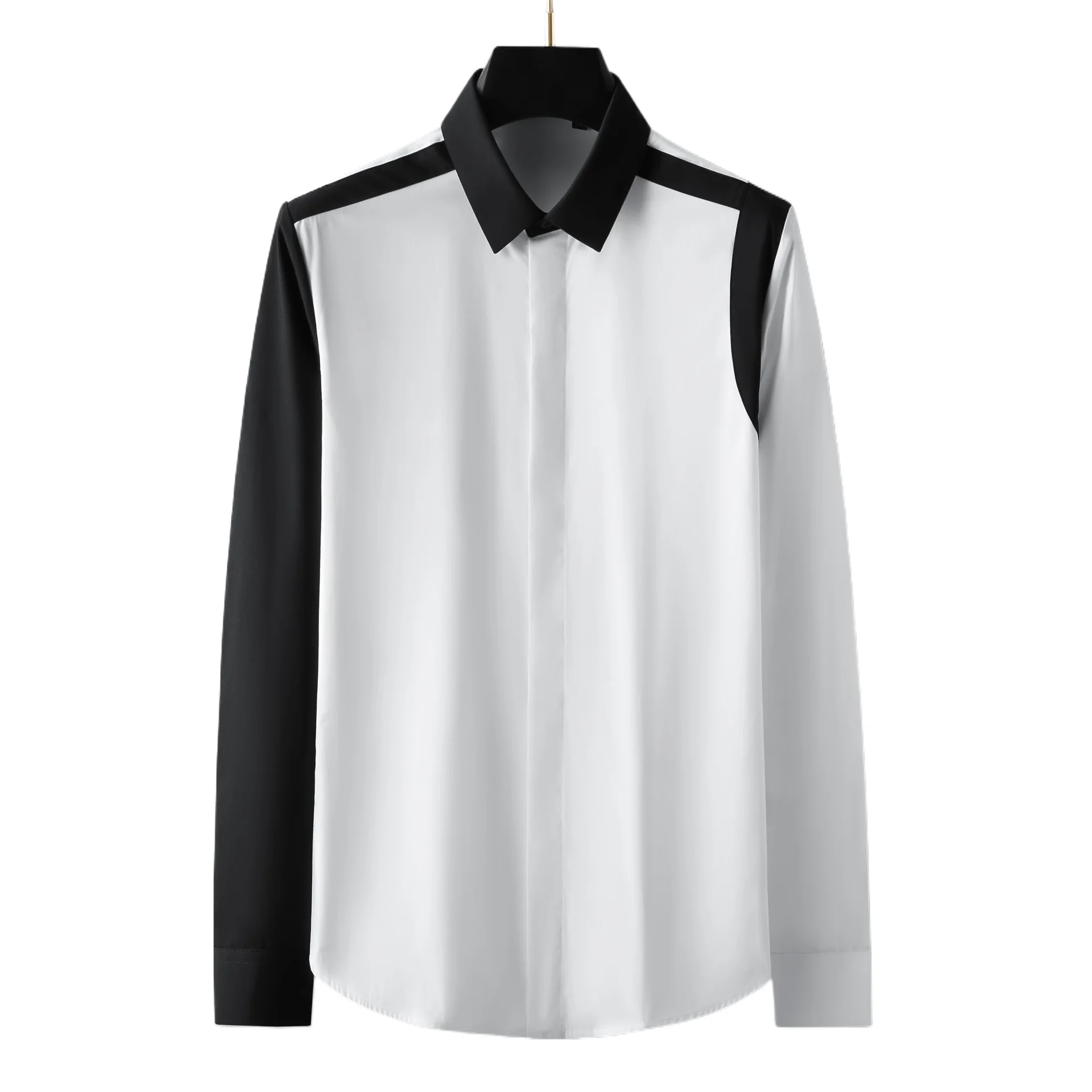 Brand Personality Splicing Men Shirts Long Sleeve Slim Fit Casual Business Shirts Social Banquet Party Stage Star Dress Shirt