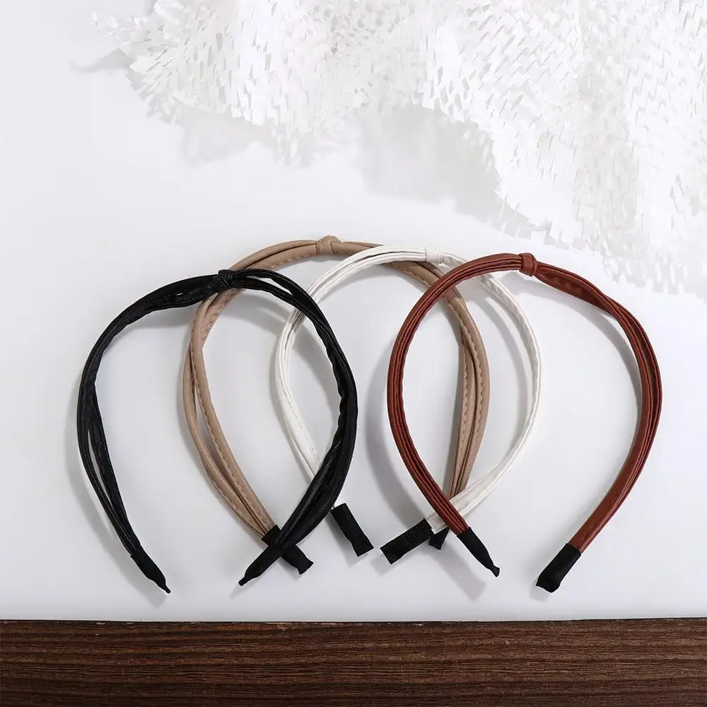 

Headband Wash Face Hair Band Hair Clip Knotted Thin Hair Band PU Leather Headband Female Hair Accessories Korean Style Headwear