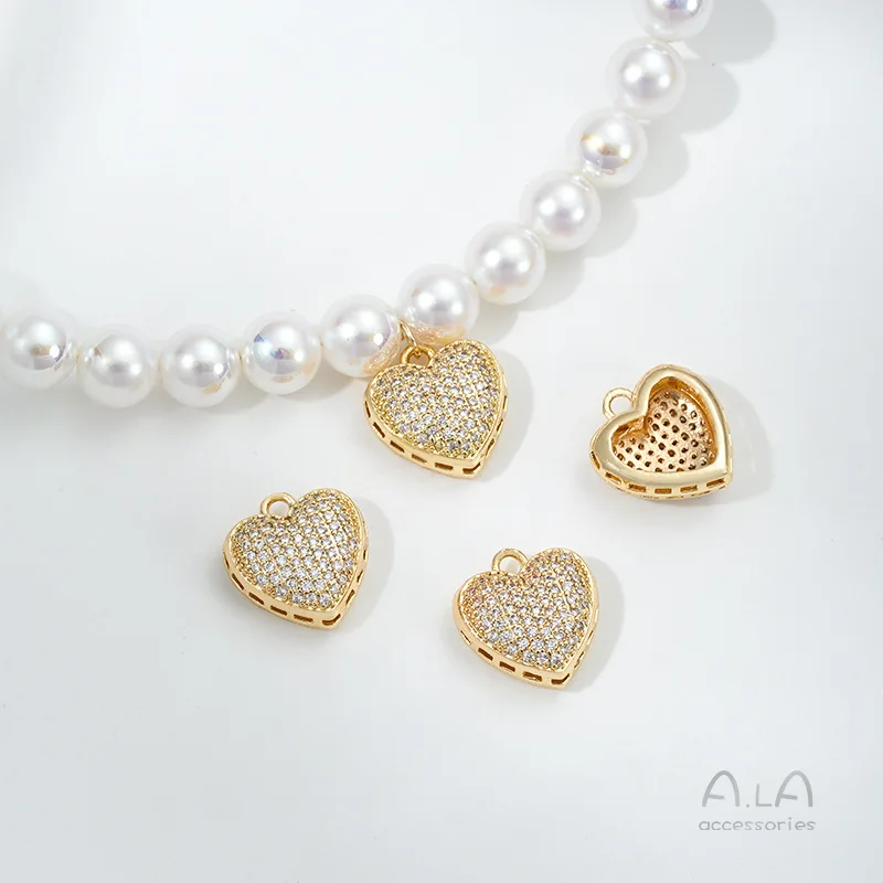 

Подвеска в форме персикового сердца с микроинкрустацией цирконами, позолоченная 14-каратным золотом, для самостоятельного изготовления украшений, ручная работа, жемчужная подвеска