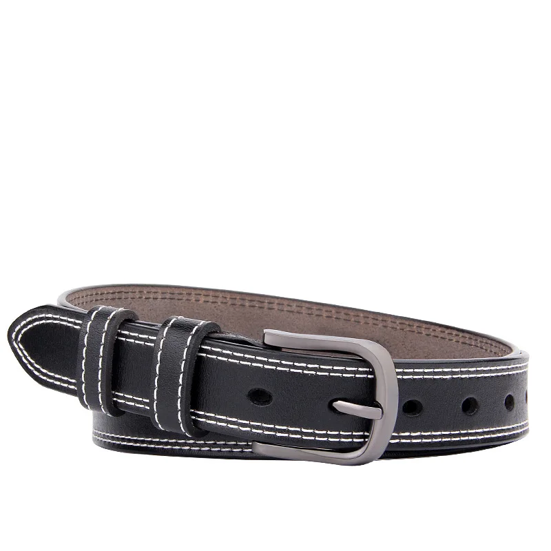 Vrouwen Echt Lederen Riem Pin Gesp Mode Riemen Zilveren Gesp Eenvoudige Retro Decoratieve Riem Student Riem Riemen Voor Vrouwen