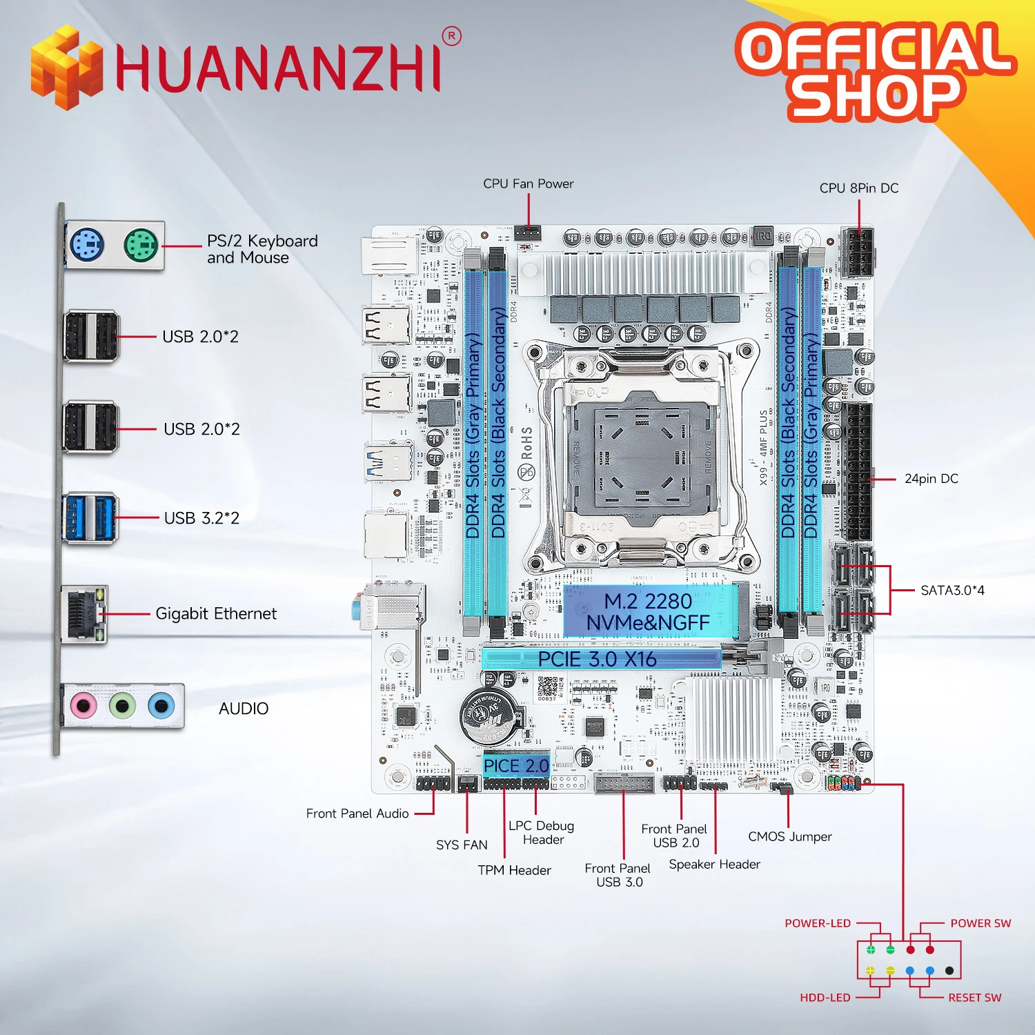 HUANANZHI X99 4MF plus LGA 2011-3 Xeon Motherboard DDR4 Memory Support NVMe SATA for Gaming And Business Use with TPM2.0