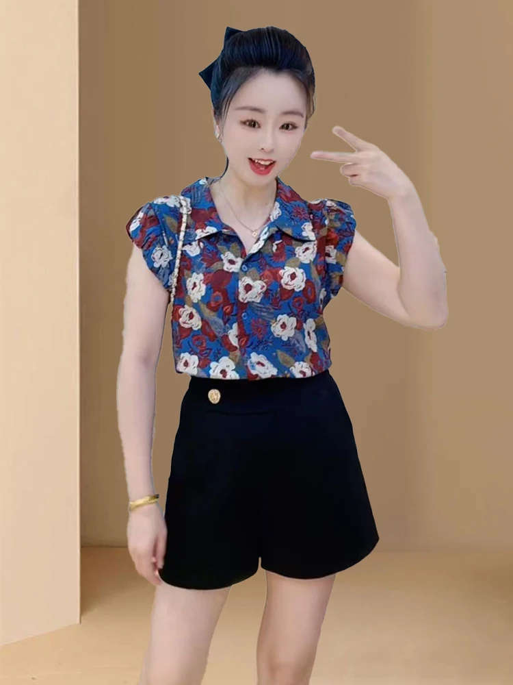 Verano nuevo diseño mujer tubo recto Top botón ort Svel Faionable versátil coreano Sle viaje Floral irt