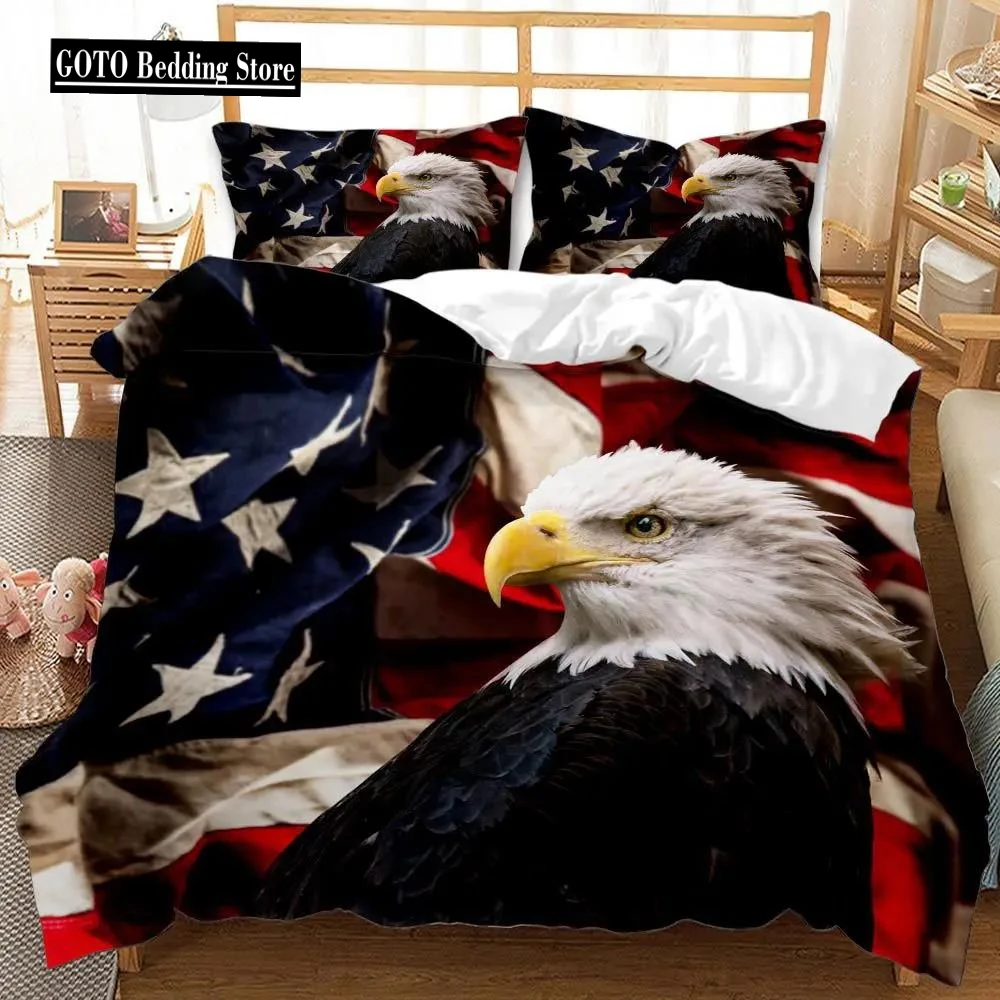 

BEST.WENSD Quality western cotton bedding Set Winter Duvet Cover Sets HD eagle Reactive Printing Kids adult bedding set Dropship