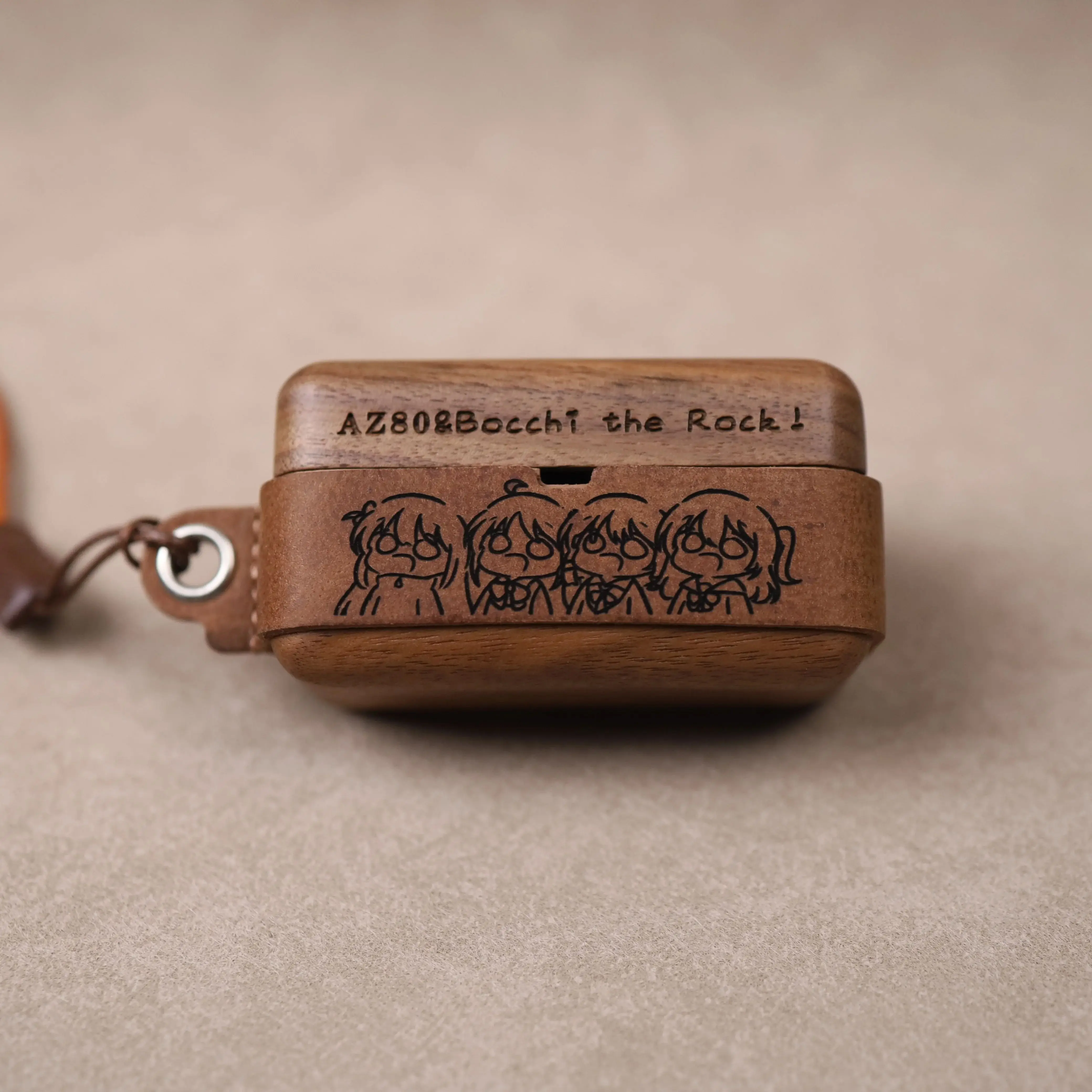 Защитный чехол для наушников из натуральной кожи и орехового дерева для Technics EAH-AZ80 — индивидуальная гравировка аниме