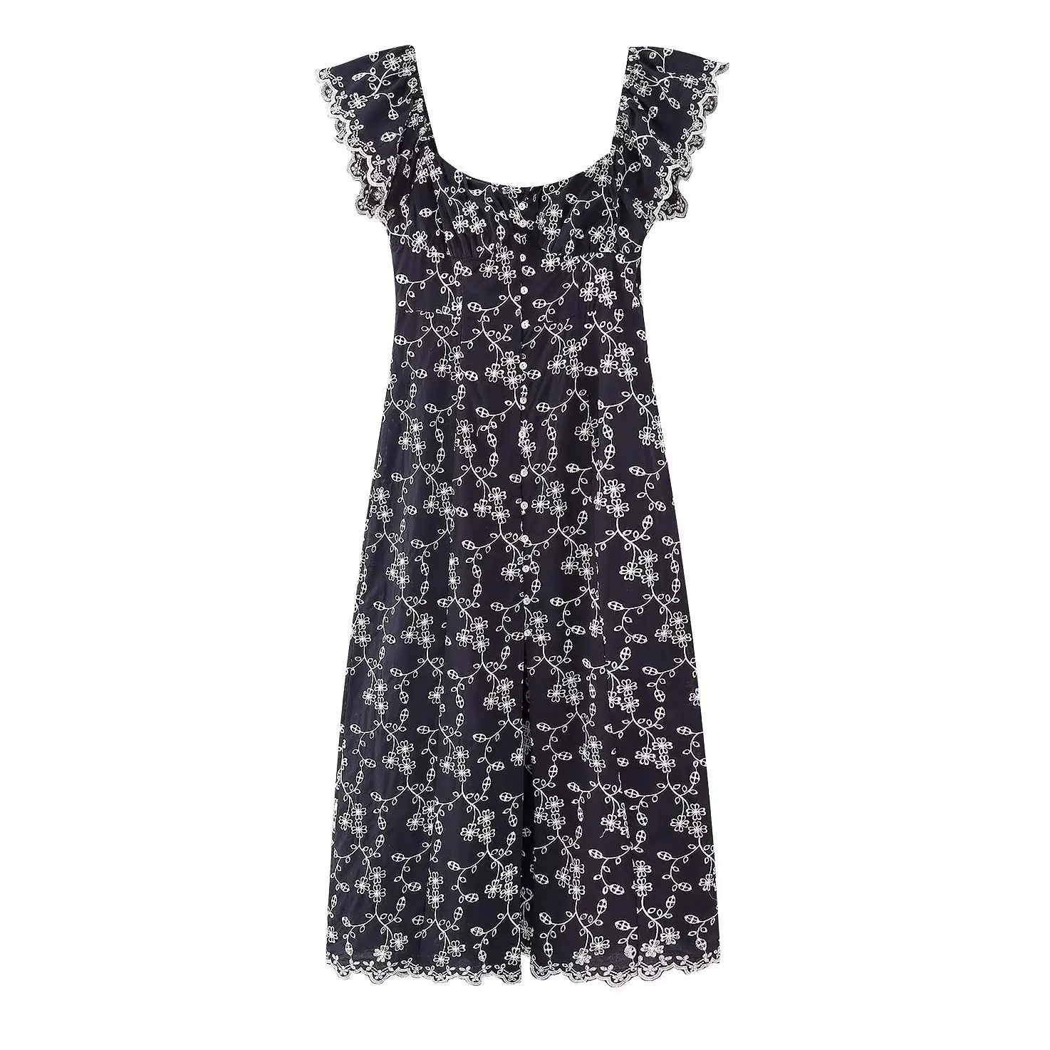 KONDALA Chic Sexy 2025 Summer Embroidery Woman Dress Single Breasted Holiday Long Dress Slim Sleeveless Female Midi Vestidos