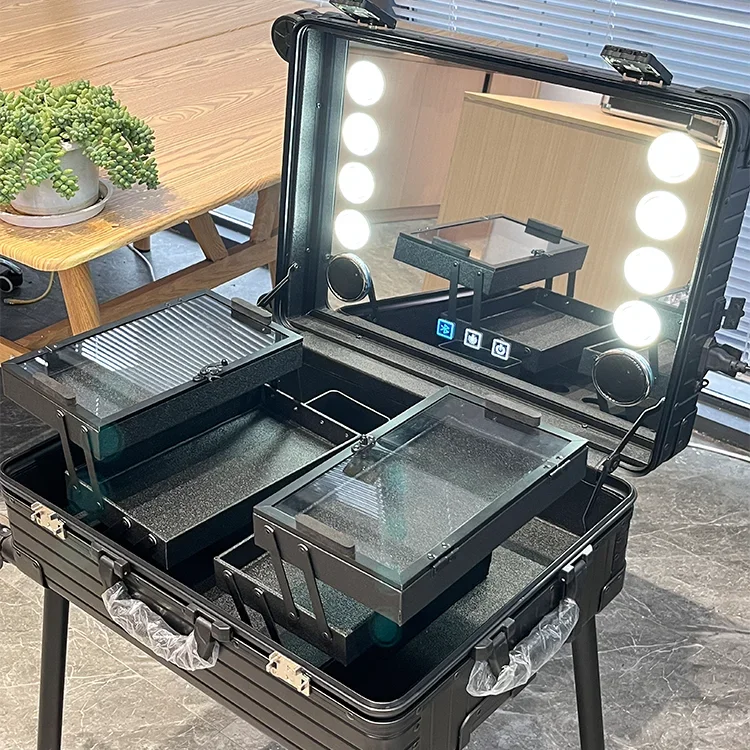 صندوق مكياج احترافي بسعة كبيرة مقاس 24 بوصة، مناسب لتخزين وحمل ونقل صندوق المكياج