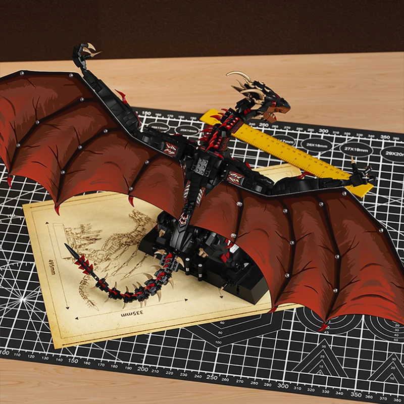 1868PCS Dragon Building Blocks Ornaments With Bracket Fantasy Fire Dragon Bricks Model Toys Kit Birthday Gifts For Teen Kids Boy