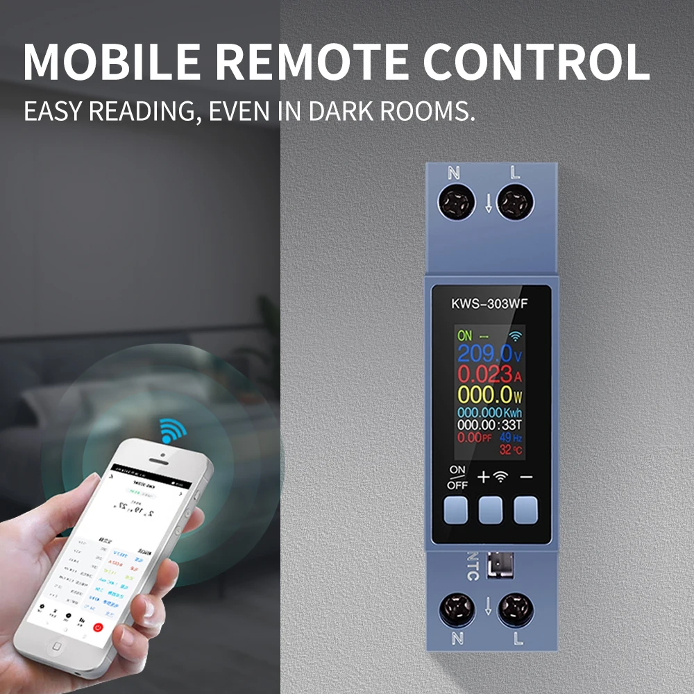 8 In 1 Smart Energy Monitor AC Meter KWS303 One Voltage Current Power Din Rail Two Phase With Timer Color Display