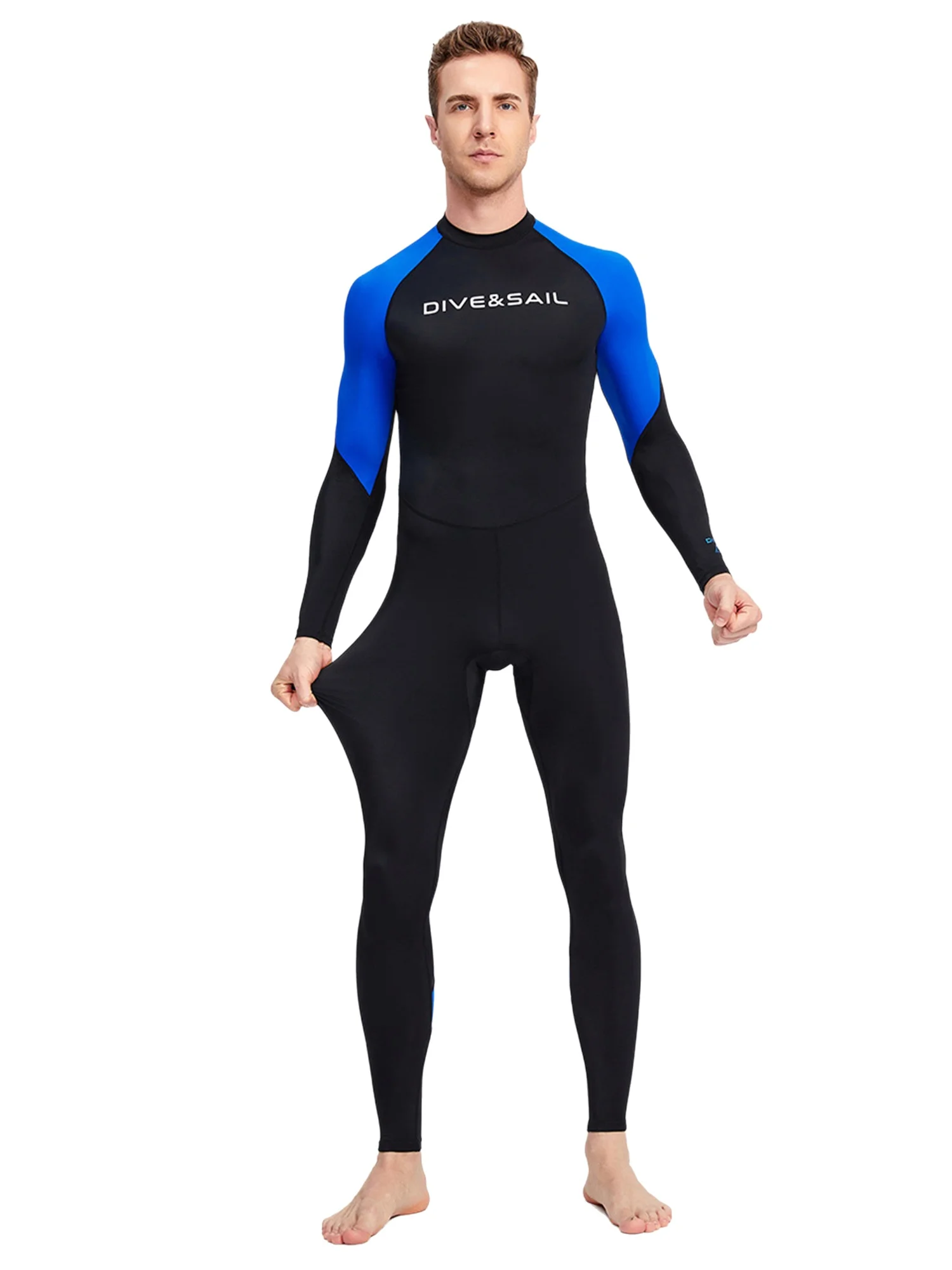 

Mens One-piece Swimsuit Swim Romper Long Sleeves Full Coverage Sun-protection Quick-dry Diving Jumpsuit for Swimming Training