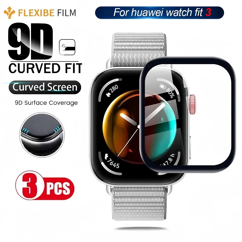 ตัวป้องกันหน้าจอสําหรับ Huawei Watch Fit 3 9D ตัวป้องกันหน้าจอโค้งสําหรับ Huawei Watch Fit3 Ultra-HD Full Coverage ป้องกันฟิล์ม