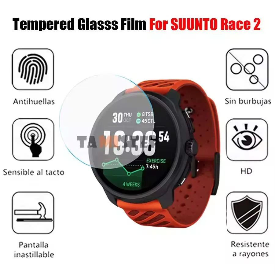 Película protetora de vidro temperado 9h para suunto race 2/race s, protetor de tela para suunto run/ocean, acessórios de capa de relógio inteligente