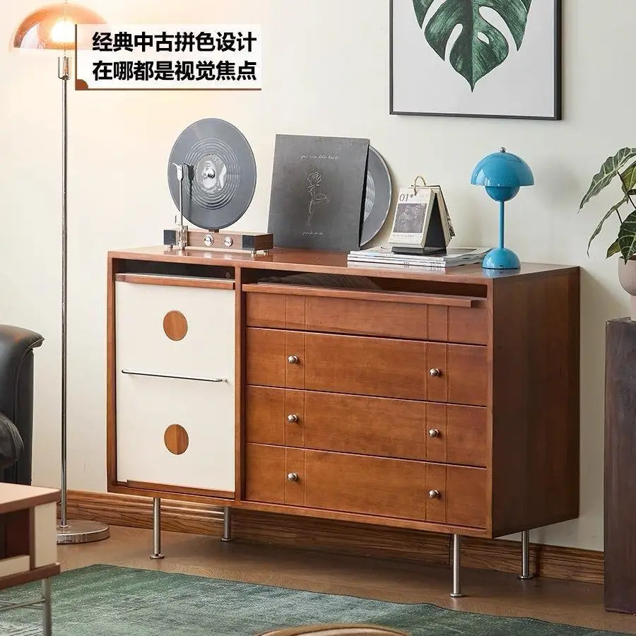 Retro style solid wood chest cabinet color matching dining side cabinet storage living room locker home wall coffee table
