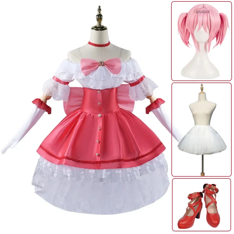 Kaname Madoka Cosplay Anime Puella Magi Madoka Magica Cosplay Frauen Nettes Rosa Kleid Kostüm Madoka Cosplay Halloween Party Anzug