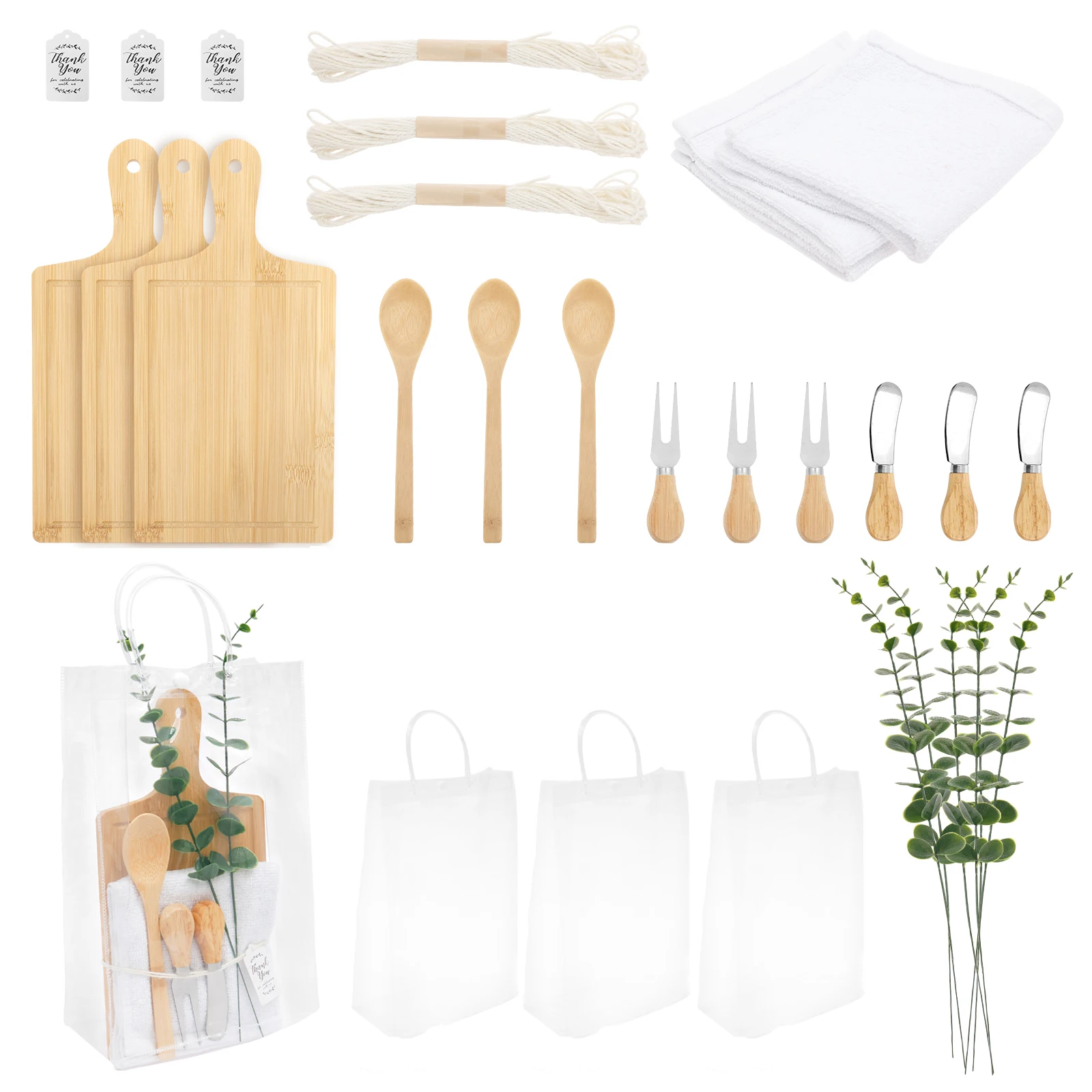 

Приз для детского душа, 3 комплекта, деревянная доска для сыра, ложка, вилка, разбрасыватели масла, веревочное полотенце, благодарственная открытка и подарочная сумка, сувениры для детского душа