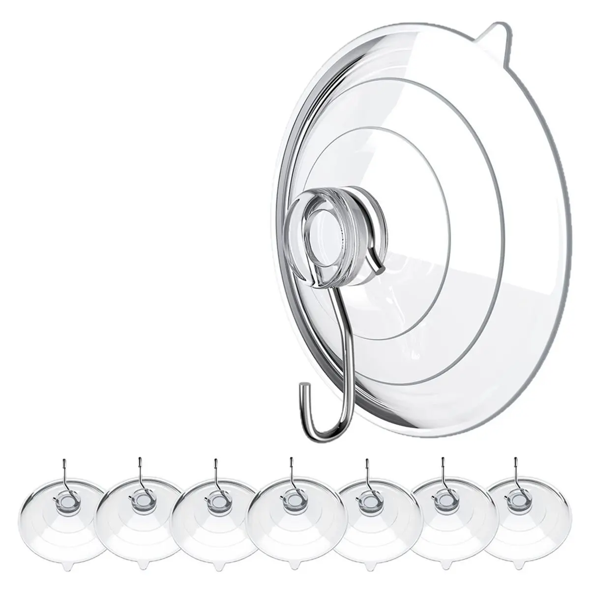 AA14 8pcs Suction Cup Hook 6CM Transparent Suction Cup with Metal Hook Large Suction Cup Without Punching and Reusable