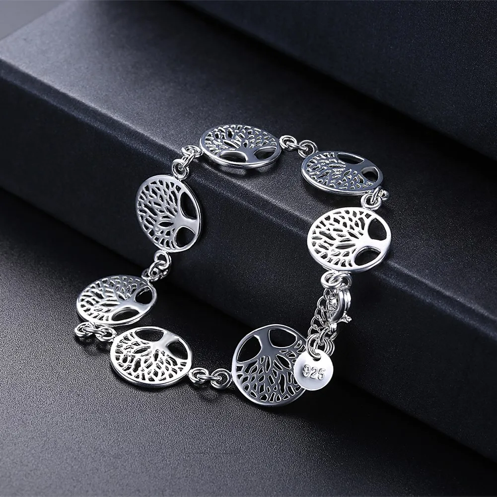 

925 Sterling Silver Bracelet Beautiful Tree Flowers Wedding Nice Fashion Jewelry Wholesale 20CM Noble