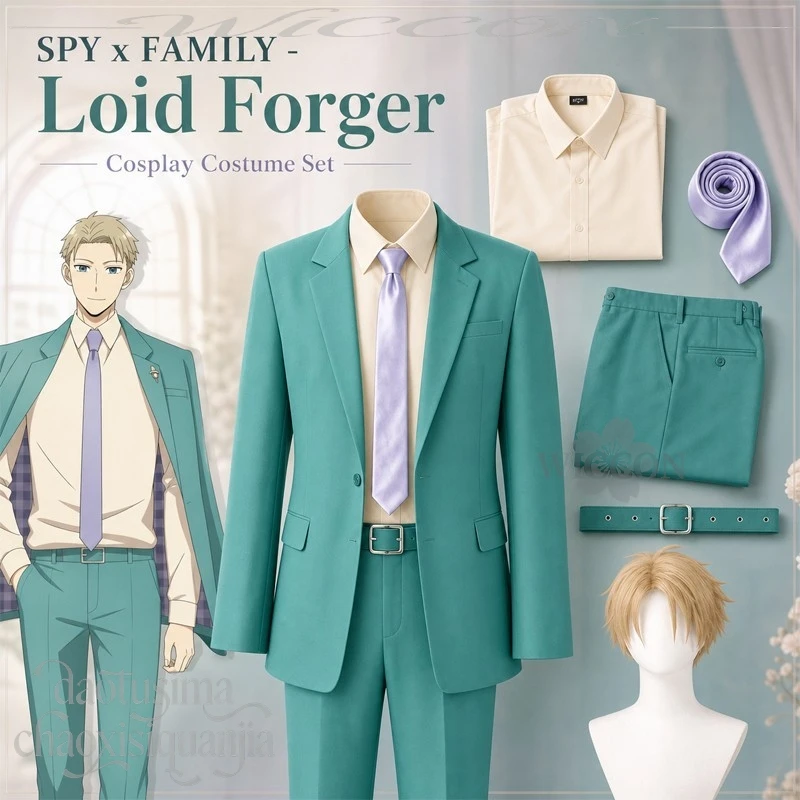 Anime FAMILY EXTRA MISSION II Cosplay Loid Forger Nuevo Traje Verde Abrigo Pantalones Camisa Corbata Pelucas Conjunto Completo Fiesta de Halloween DK